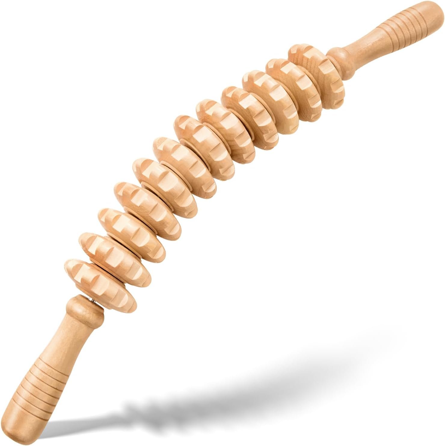 Wooden Cellulite Massage Roller for Legs and Thighs – Handheld Fascia Blaster Tool for Muscle Relief, Lymphatic Drainage & Body Sculpting – Anti Cellulite Massager for Women and Men (12 Wheel)