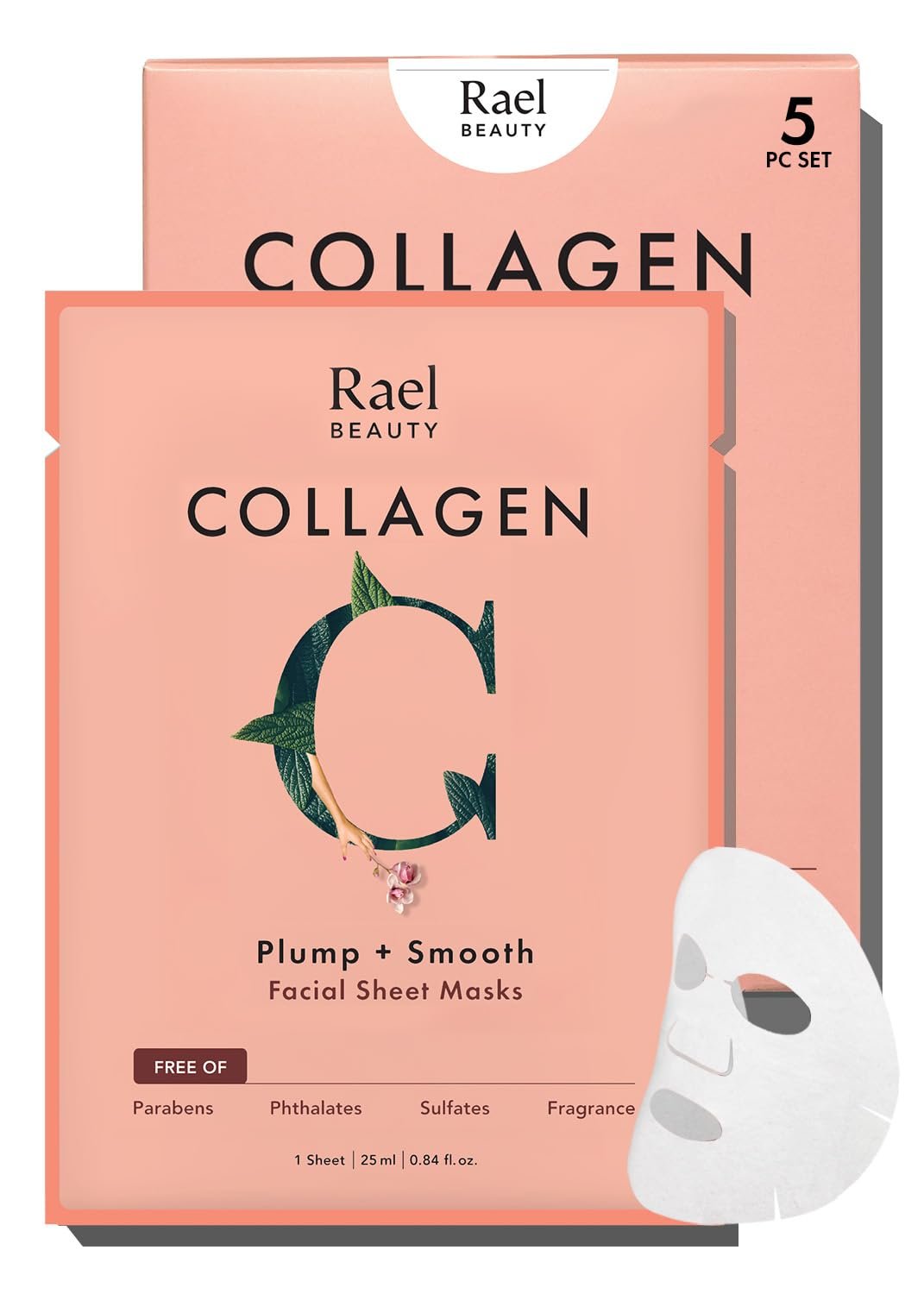 Rael Face Mask Skin Care, Collagen Face Masks – Bamboo Facial Sheet Mask, Korean Skincare, with Collagen Essence and Fruit Extracts, Nourishing and Hydrating, All Skin Types (Collagen, 5 Sheets)