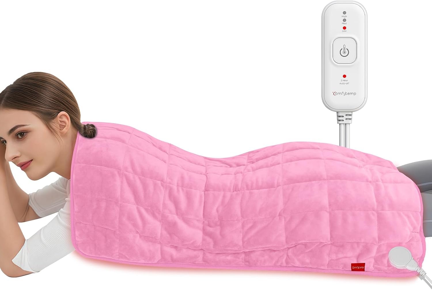 Comfytemp Far Infrared Large Heating Pad 17″×33″ for Deeper Back & Period Relaxation, Weighted Electric Heat Pad with Evenly Filling Ceramic Bead for Better Fit, Mothers Day Gifts, XL Heated Pad, Pink