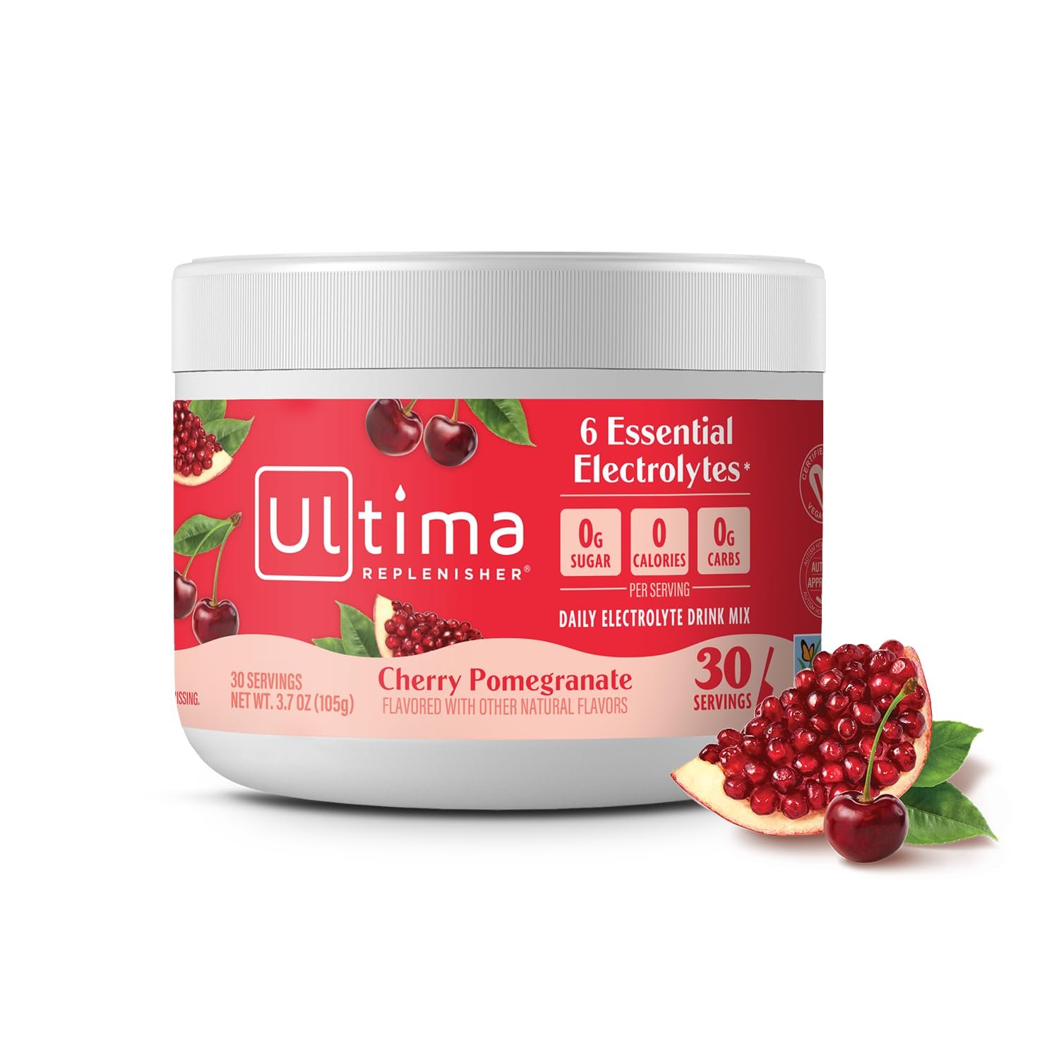 Ultima Replenisher Daily Electrolyte Powder Drink Mix – Cherry Pomegranate, 30 Servings Canister – Zero Sugar Hydration Powder with 6 Electrolytes & Minerals – Sugar Free, Plant-Based & Keto Friendly