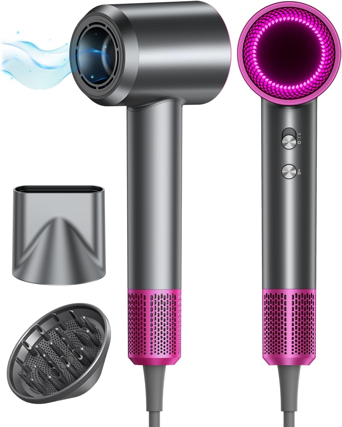 Hair Dryer, 160000RPM with 500M Ionic Negative, Blow Dryer with Diffuser, Fast Drying Hairdryer for Women and Men, Thermo-Control Lightweight Quiet for Curly Hair, Home Travel Salon
