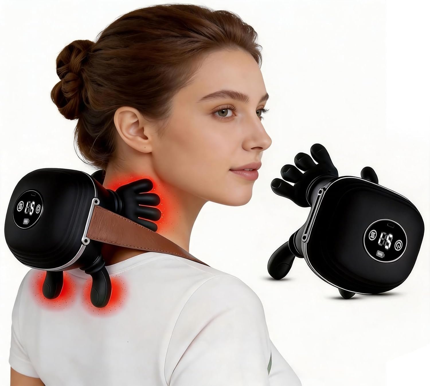 Neck Massager with Heat, Cordless 4D Kneading Neck Shoulder Back Massager, Deep Tissue Pain Relief Massager with Bionic Fingers & Screen, Ideal Gift for Men Women(Black)