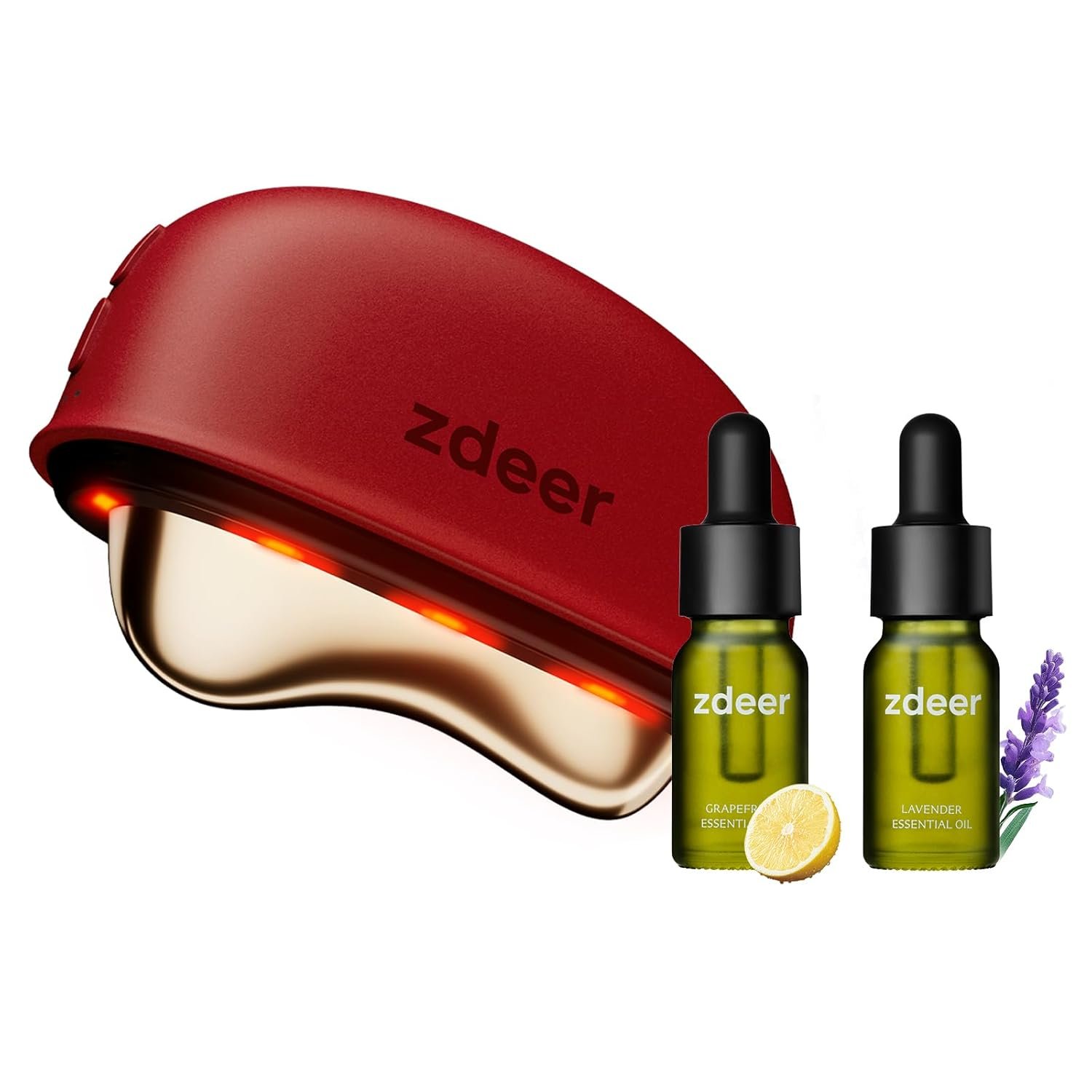 ZDEER GS5 Electric Heated Gua Sha Facial Sculpting Tool with Vibration, LED Red Light Therapy Face & Neck Massager, Skin Firming Device, Premium Gift for Women Mom, Includes 2 × 10ml Massage Oil, Red