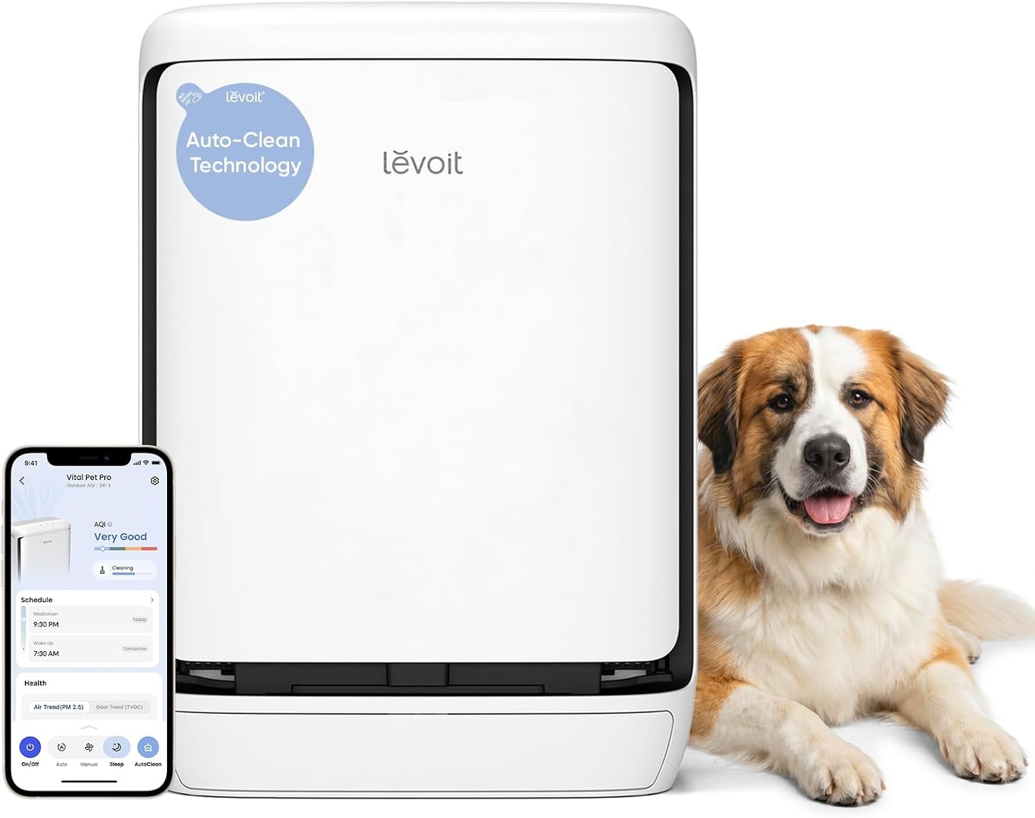 LEVOIT Air Purifier for Home Pets Large Room, Vital Pet Pro, White | Auto-Clean Pre-filter, Dual Sensors for Heavy Pet Hair & Allergens, High-Carbon Filter for Dander & Odor, Smart APP Control