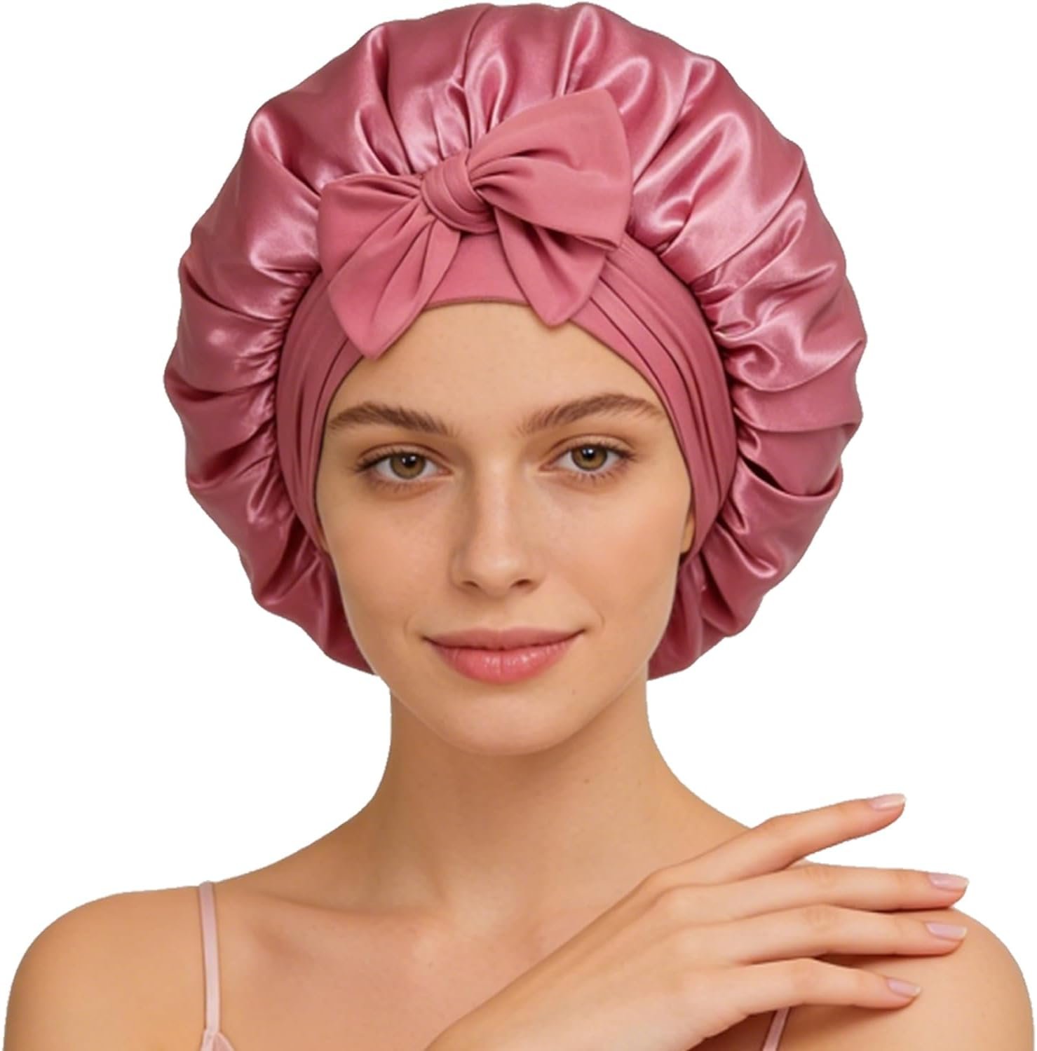 Silk Bonnet for Women, Satin Bonnet for Sleeping, Large Sleep Cap with Elastic Tie Band for Curly Hair