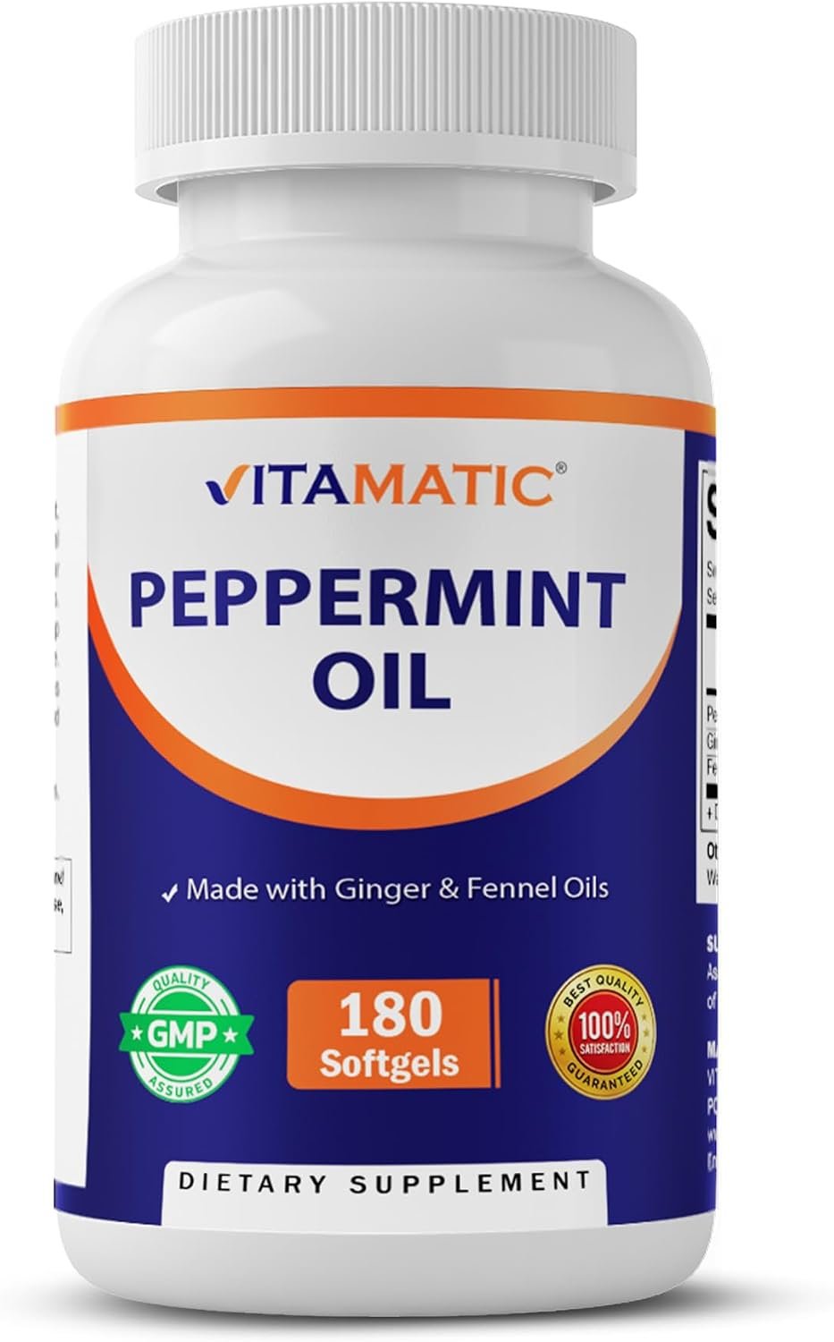 Vitamatic Peppermint Oil Gel with Ginger & Fennel Oils, 550mg per Serving, 180 Softgels