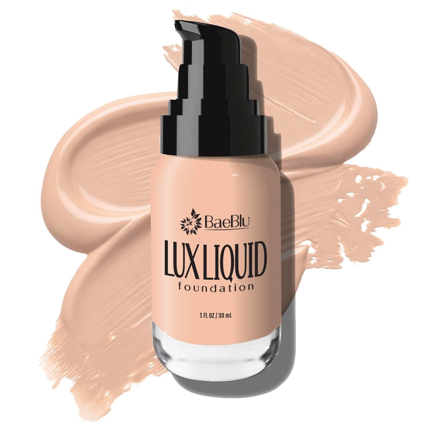 BaeBlu LUX Organic Liquid Foundation Makeup – 100% Natural Medium Coverage with Natural Finish – Vegan & Gluten-Free for All Skin Types, 1 fl oz, Latte