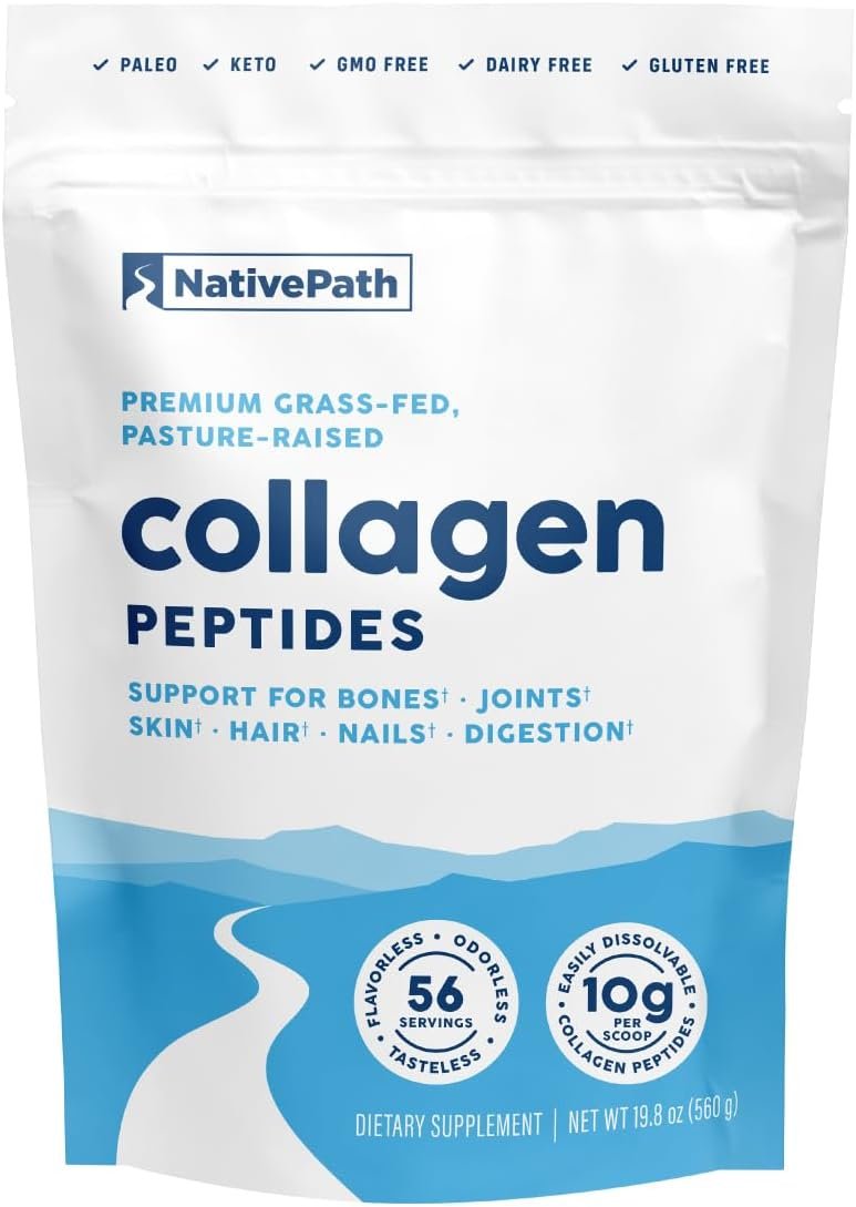 NativePath Collagen Peptides Protein – Hydrolyzed Type 1 & 3 Collagen Powder for Skin, Hair, Nails – 19.8 oz (56 Servings)