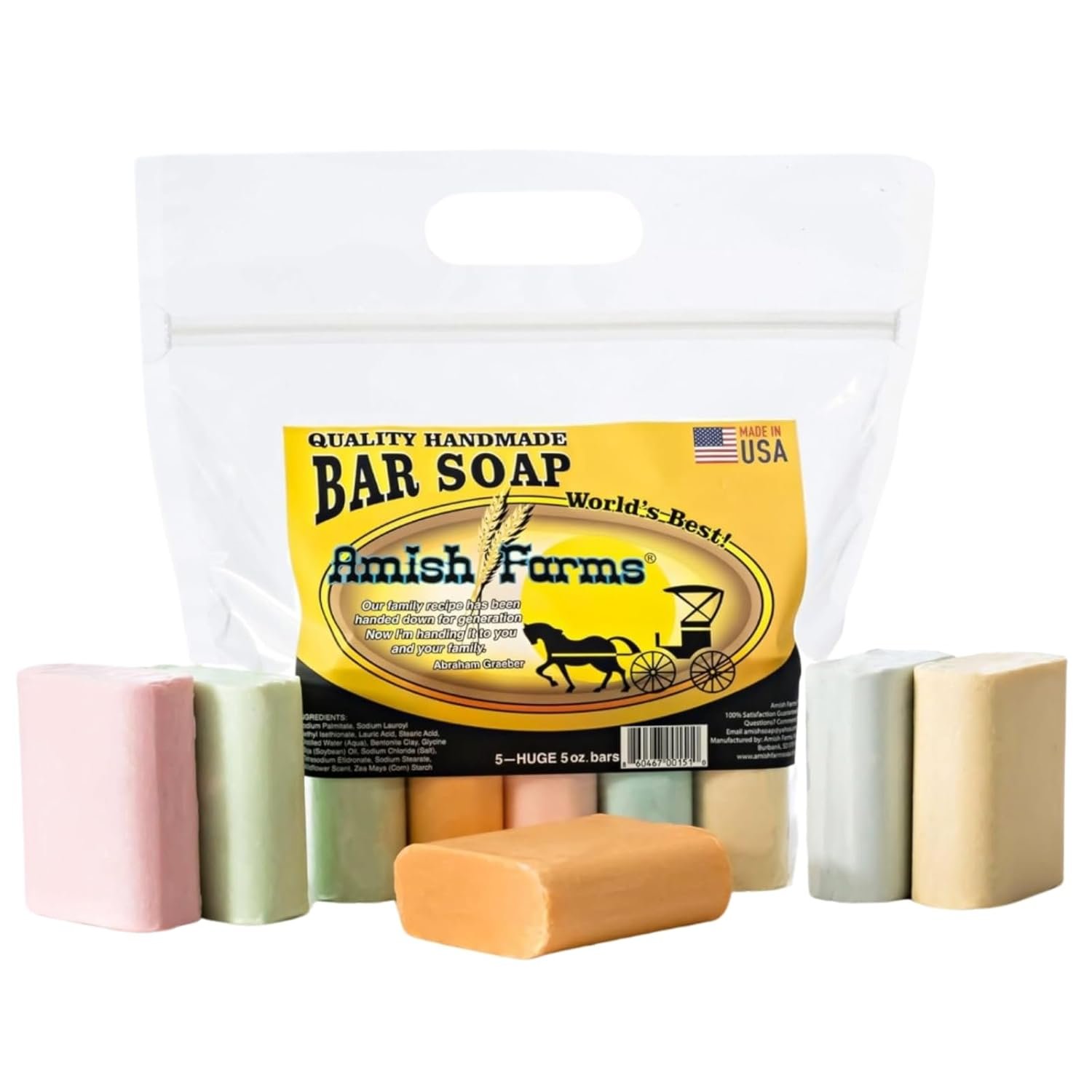 Amish Farms Natural Bar Soap Variety Pack, Moisturizing Soap Bars – 5 Bars