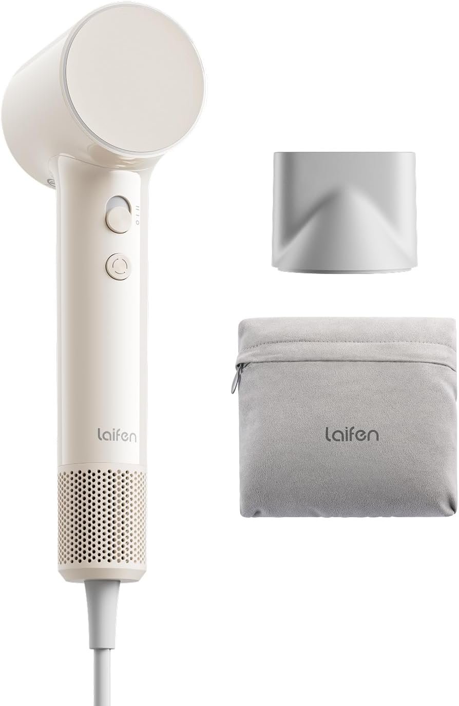 Laifen Air Hair Dryer, Lightweight and Palm-Sized Compact, 15× High-Speed Drying with 110, 000 RPM Powerful Motor, Smart Temperature Control, 200 Million Negative Ions, 5 Modes & 2 Airspeeds, Milktea