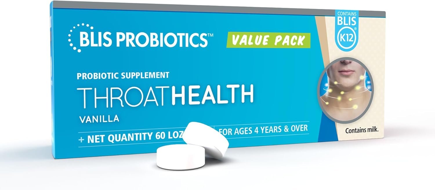 BLIS ThroatHealth Oral Probiotics K12 – Immune & Throat Support, Vanilla – 60 Lozenges, 2.5 Billion CFU