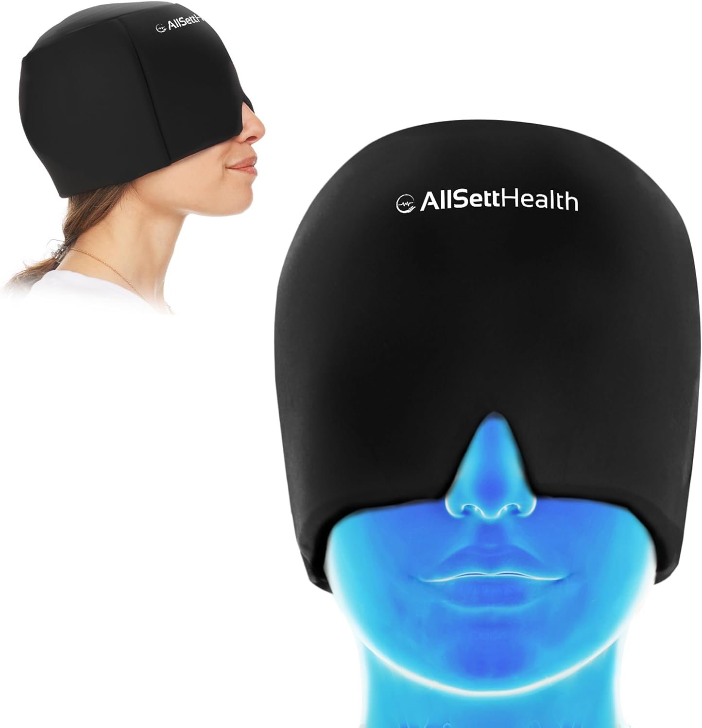 Migraine Relief Cap Ice Head Wrap and Hat | Hot/Cold Gel Pack with Face and Eye Mask Compress for Headache Relief – Black