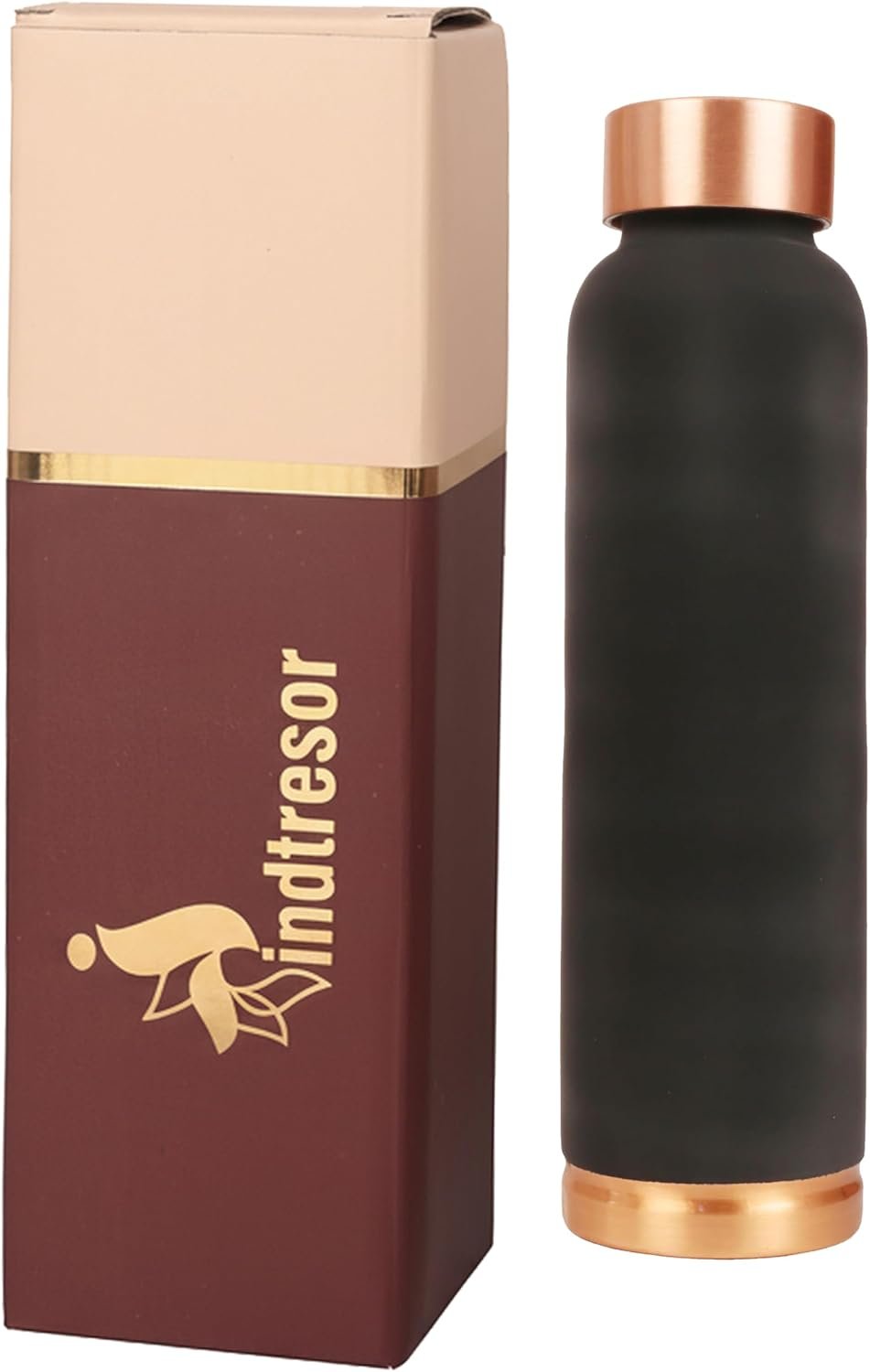 Pure Copper Water Bottle – Handcrafted – Ayurveda Health Benefits – 34 OZ – Leak proof – Easy to carry for Sports, Fitness, Yoga, School – Jet Black Matte Finish Vintage Enamel.