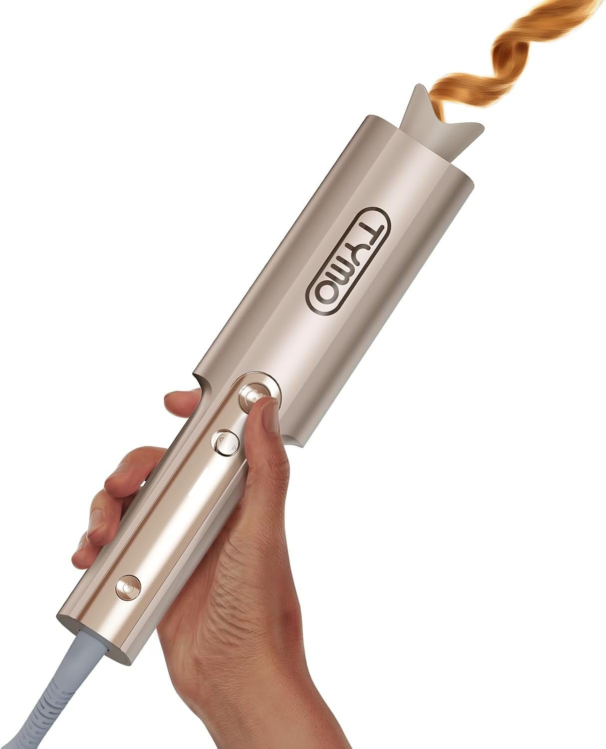 TYMO CurlPro Plus Automatic Rotating Curling Iron – Upgraded Long Barrel Curling Wand for Long Hair, Ceramic Hair Curler for Women, Anti-Scald, Tangle-Free, 600M Ionic, Dual Voltage, Gold, 1 Inch