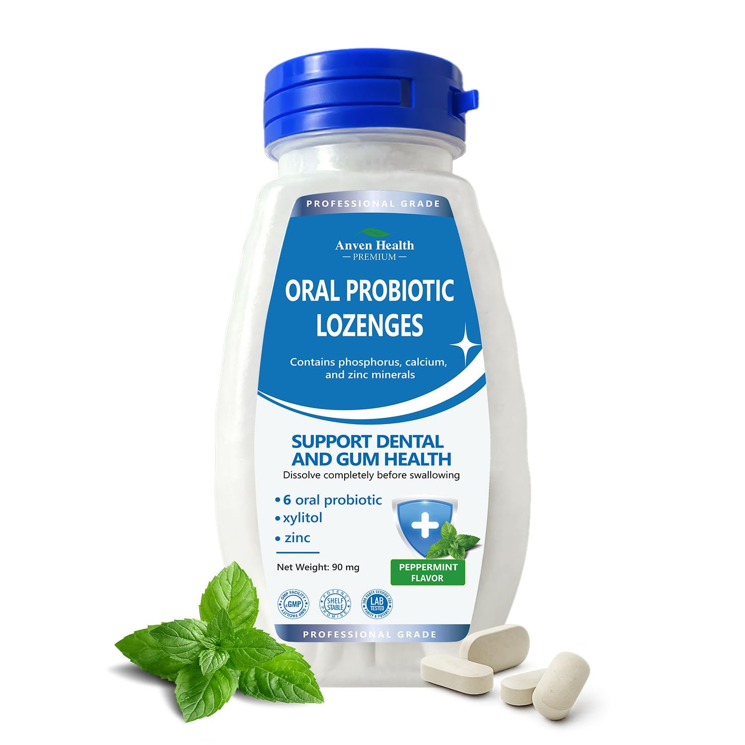 Oral Probiotics Lozenges for Fresh Breath & Gum Support – Mineral Fusion with Zinc + Calcium for Dry Mouth Comfort, Enamel Care, Mint Flavor with Xylitol – 90 Lozenges, Sugar-Free
