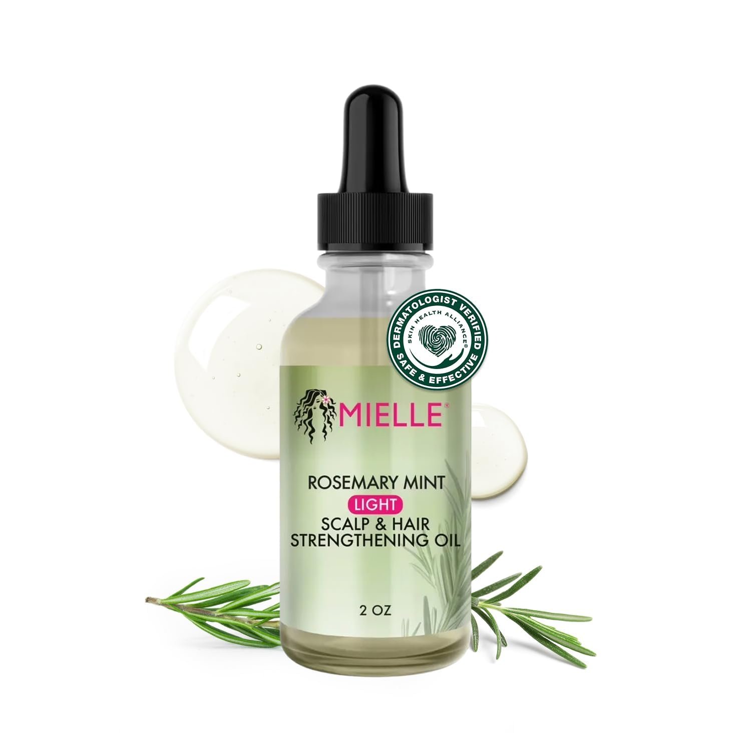 Mielle Organics Rosemary & Mint Light Hair Oil, Split Ends & Dry Scalp Treatment – Infused with Biotin & Essential Oils for Strengthening, Soothing, Moisturizing & Encouraging Longer Hair (2 Oz)