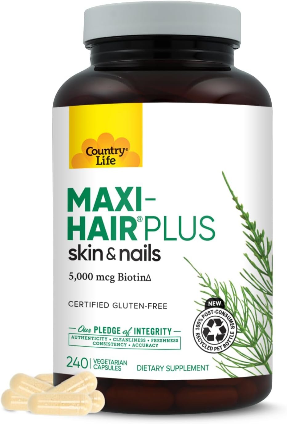 Country Life, Maxi-Hair Plus Biotin, Supports Healthy Hair, Skin and Nails, Daily Supplement, 240 ct