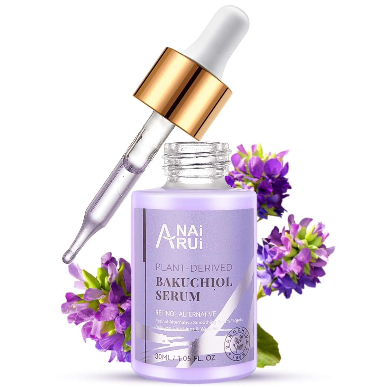 ANAI RUI Bakuchiol Face Serum for Face, Bakuchiol Retinol Alternative Serum,Smoothing Serum with Hyaluronic Acid & Peptide Sensitive Skin Serum, Anti Aging & Wrinkle Serum, 1Fl.Oz