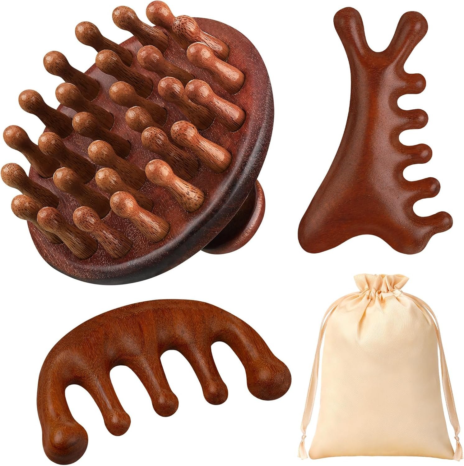 ProSuites 3 Pcs Wooden Head Scalp Massager Comb, Head Massage Tool for Relaxation Hair Gua Sha Comb
