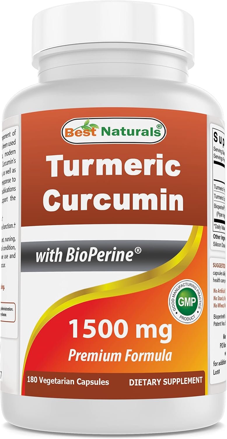 Best Naturals Turmeric Curcumin 1500mg/Serving with Bioperine – 180 Veggie Capsules