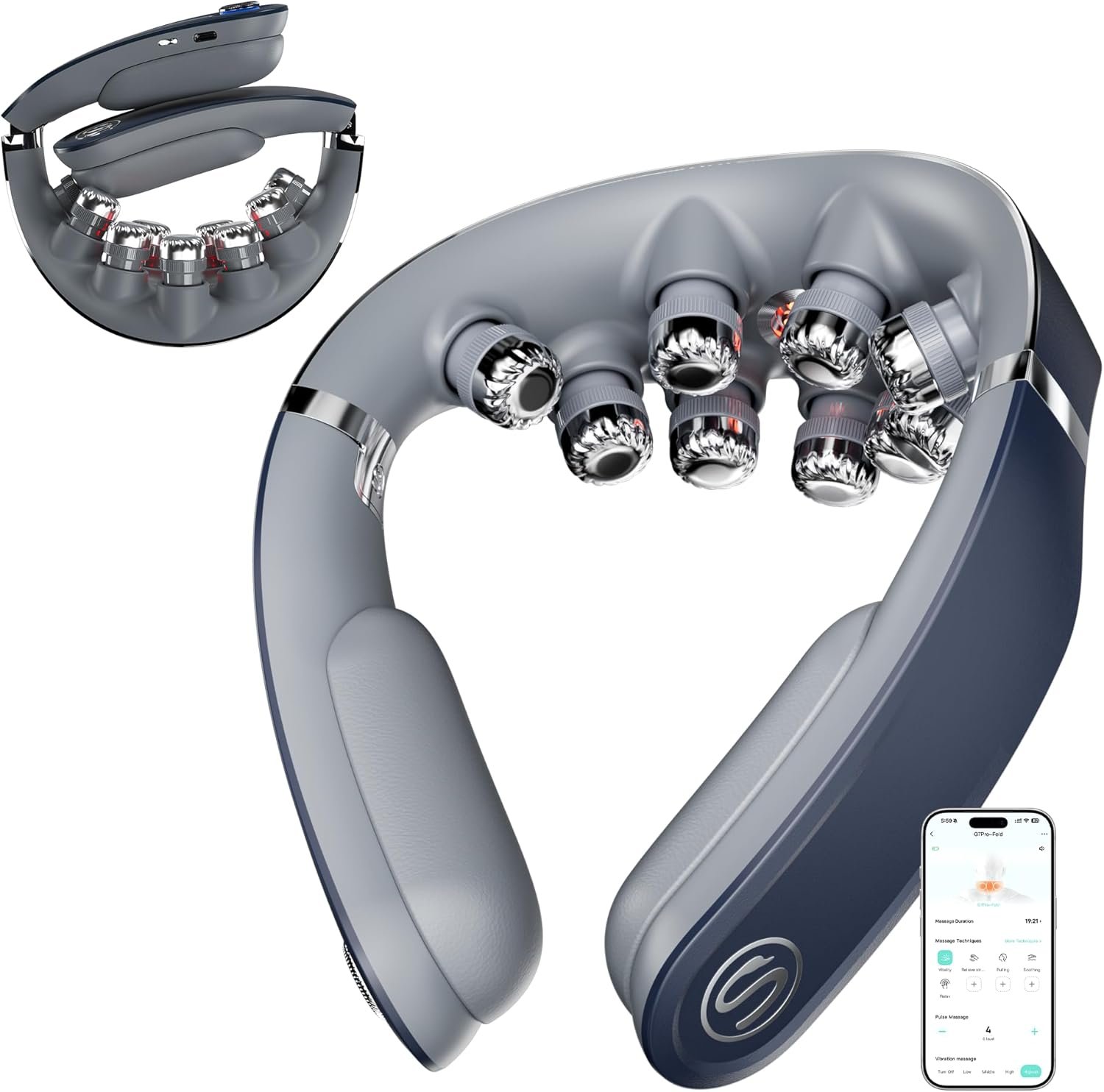 SKG G7 Pro Fold Neck Massager for Strain Relief Deep Tissue with Heat and Vibration Cordless Travel Massager, Father’s Day Dad Gifts Foldable Neck Massager for Office Home Car Travel