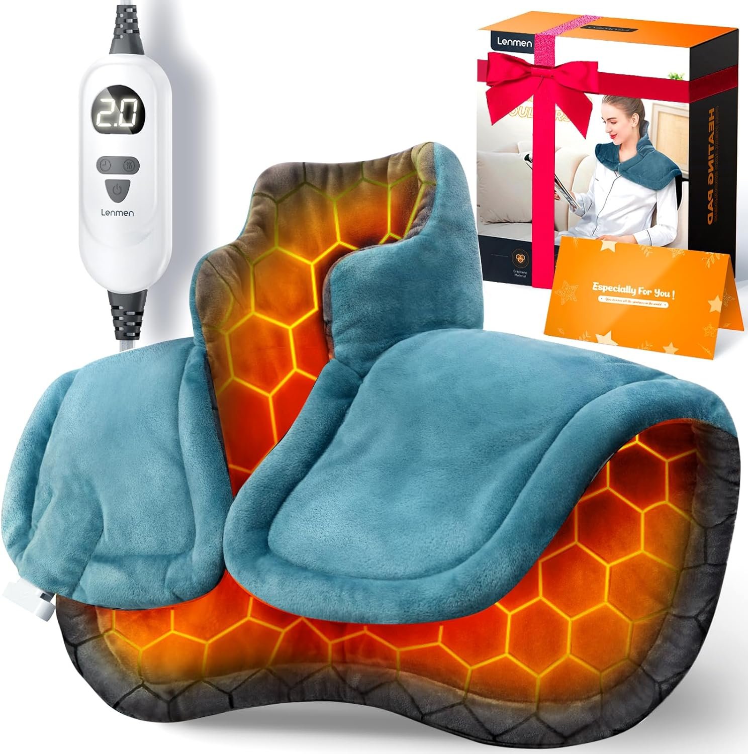 Graphene-Infused Heating Pad 3X Deeper Muscle Relief, Weighted Instant Heating Pads for Neck and Shoulders, Heated Wrap with 6 Heat Options and 4 Auto-Off Timer, Gifts for Mom Women Christmas Birthday