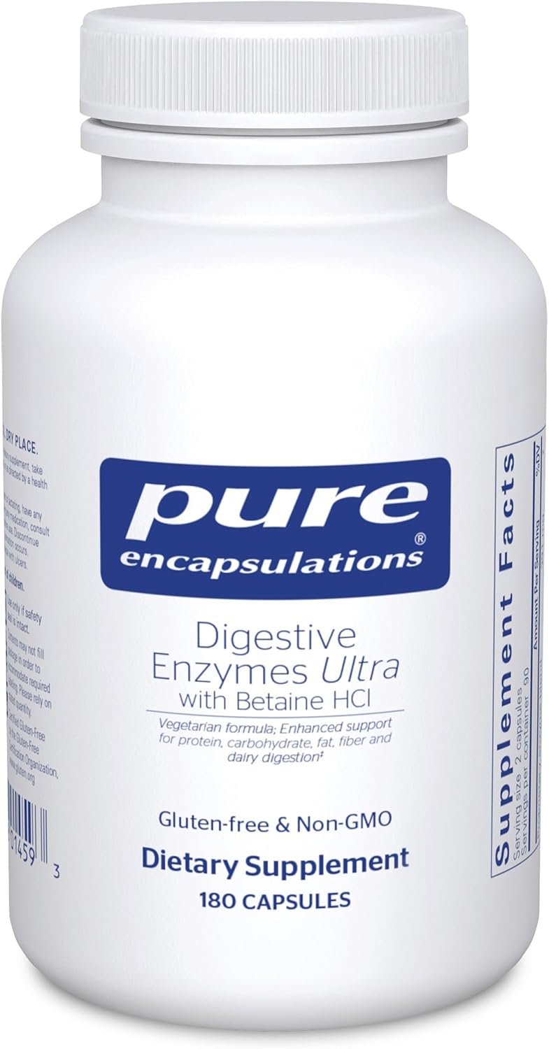 Pure Encapsulations Digestive Enzymes Ultra with Betaine HCl – Vegetarian Digestive Enzyme Supplement to Support Protein, Carb, Fiber, and Dairy Digestion* – 180 Capsules