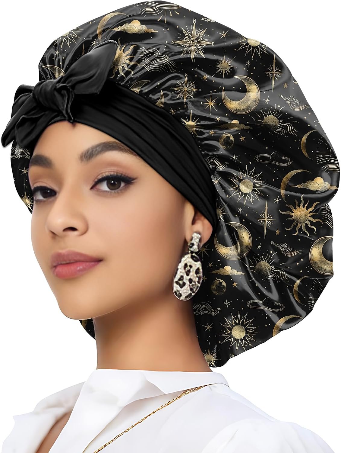 Satin Hair Braid Bonnet for Sleeping Double Layer Elastic Wide Soft Tie Band Hair Silk Lined Sleep Cap Women Girls