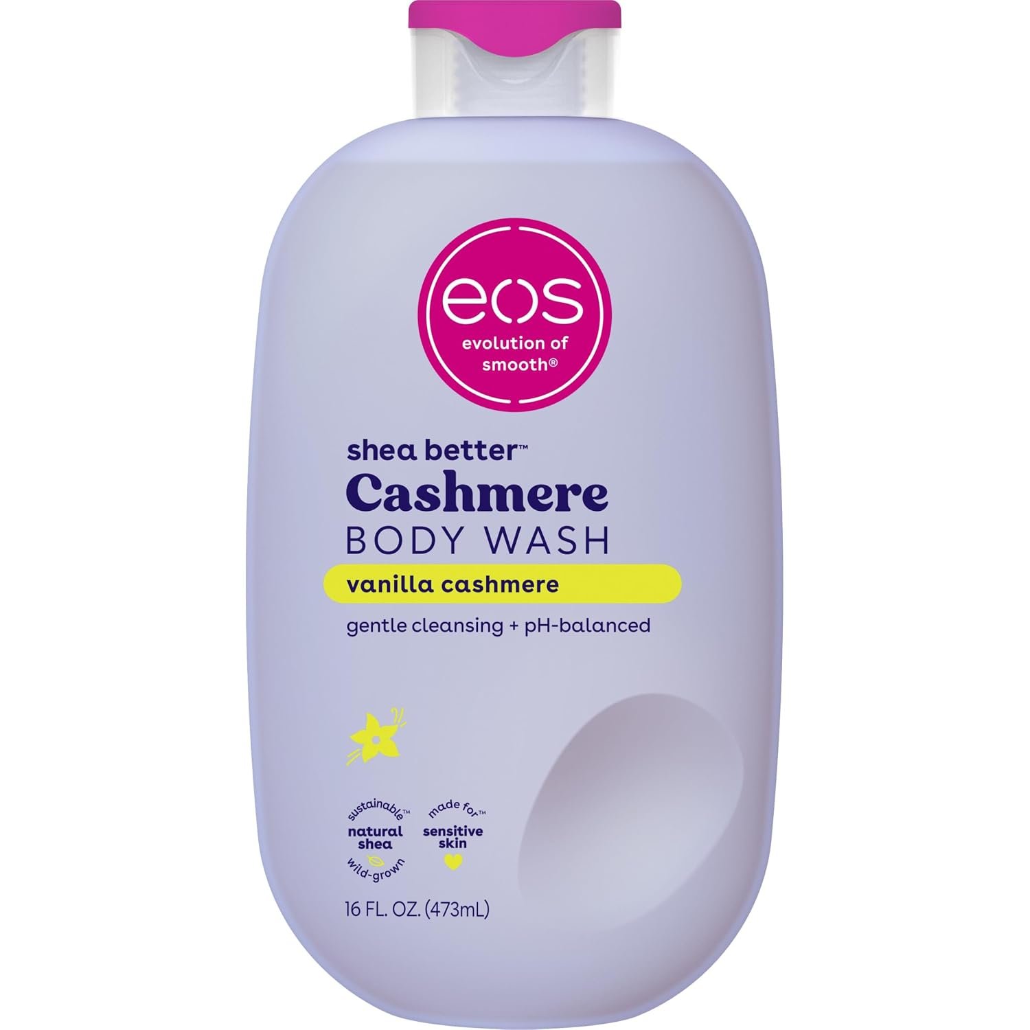 eos Body Wash, Vanilla, Moisturizing Creamy Gel Formula with Shea Butter, Glycerin, Vitamin E, pH Balanced, Sensitive Skin, Vegan, 16 fl oz