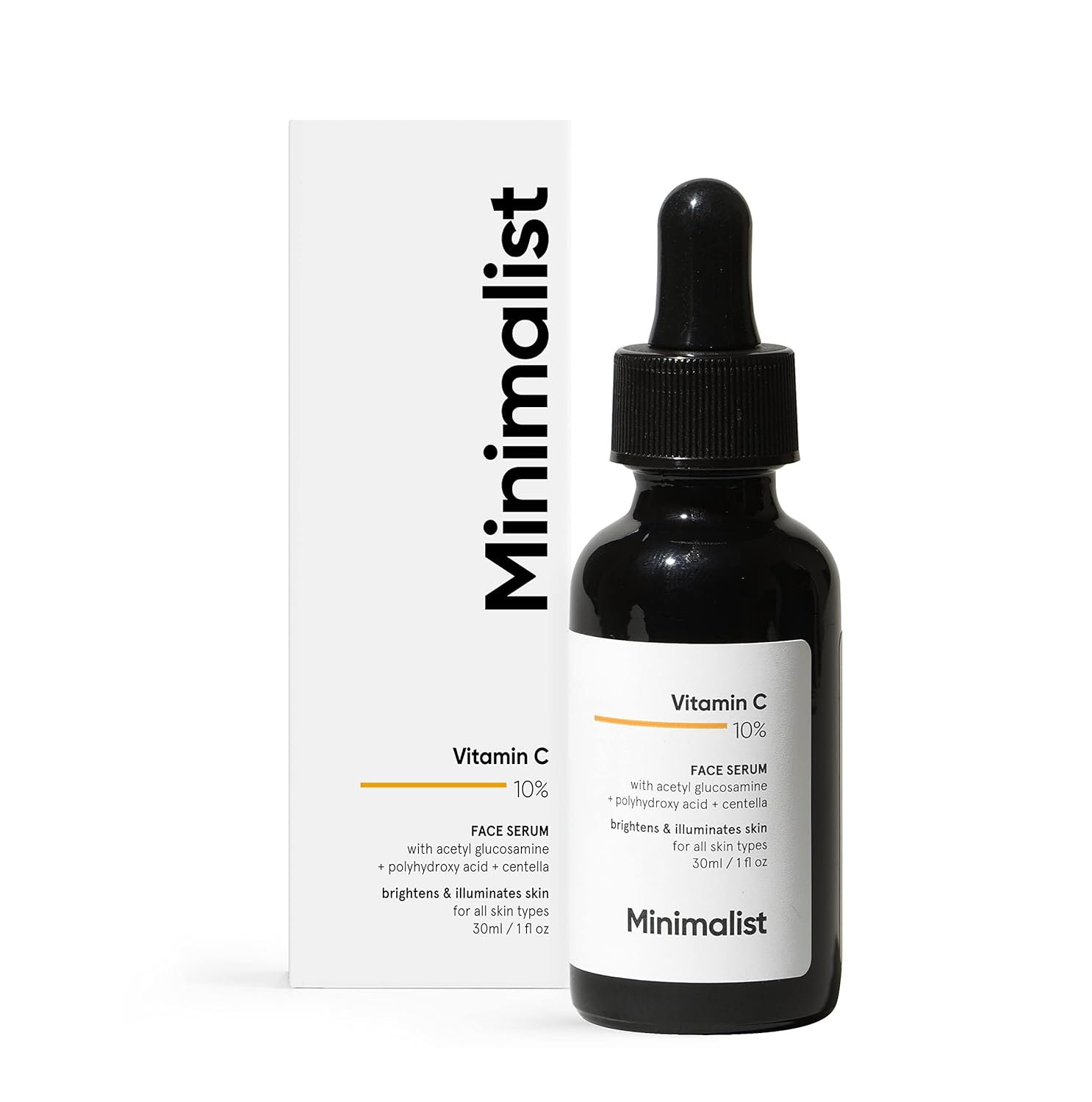 Minimalist 10% Advanced Vitamin C Serum for Glowing Skin | Brightening & Dark Spot Treatment | Treats Uneven Skin Tone, Dullness & UV Damage | Daily Face Serum (Stable Vitamin C) | 30ml/1 FL Oz
