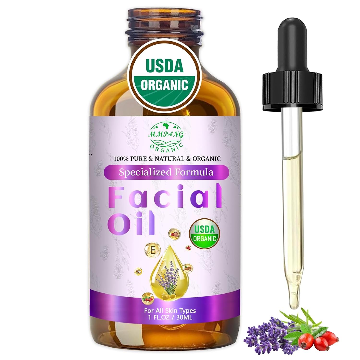 Organic Face Oil for Women, Facial Oil With Rosehip & Vitamin E | USDA Cold Pressed Anti-Aging Face Oil With Frankincense, Pomegranate For Dry Skin, Moisturizing &Brightening, Gua Sha Massage
