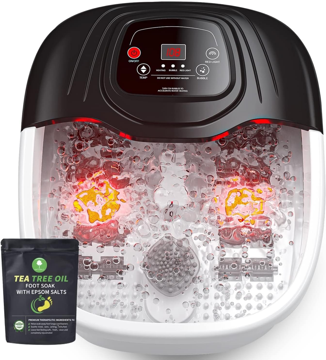 Foot Soaking Tub, Foot Spa Bath Massager with Heat, Epsom Salt,Bubbles, Vibration and Red Light,Foot Soaker, Birthday Gifts for Mom Dad Women Men Her Him