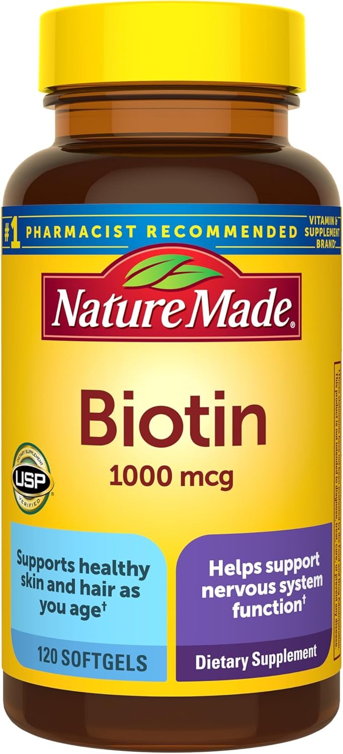 Nature Made Biotin 1000 mcg Softgels, Biotin Vitamins Dietary Supplement, Supports Healthy Hair & Skin, 120 Softgels, 120 Day Supply