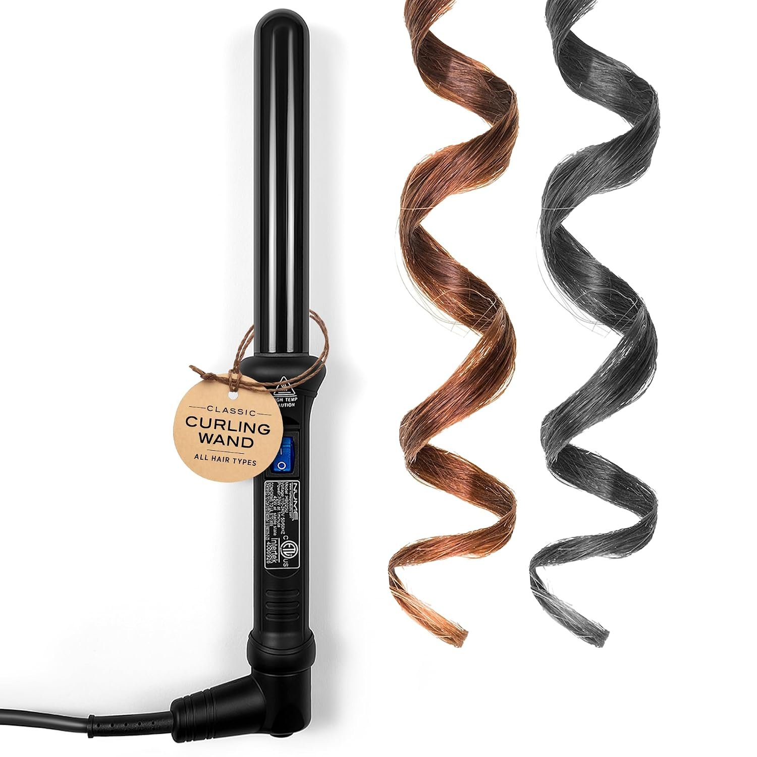 NuMe Classic Ceramic Curling Wand – Tourmaline 25mm Barrel Hair Curler, Negative Ion Conditioning, Far Infrared Heat – All Hair Types