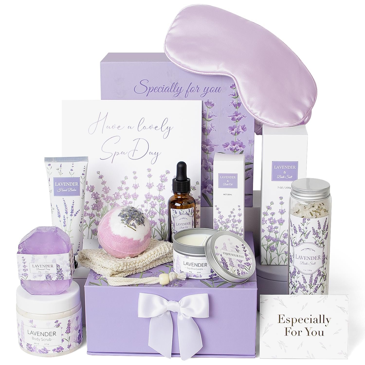 Lavender Spa Gifts Set, 11 Pcs Bath Gift Set for Women, Relaxing Spa Gifts, Home Spa Bath Set Self Care Package, Birthday Gifts for Womens Her Mom Friends Wife Girlfriend Wife