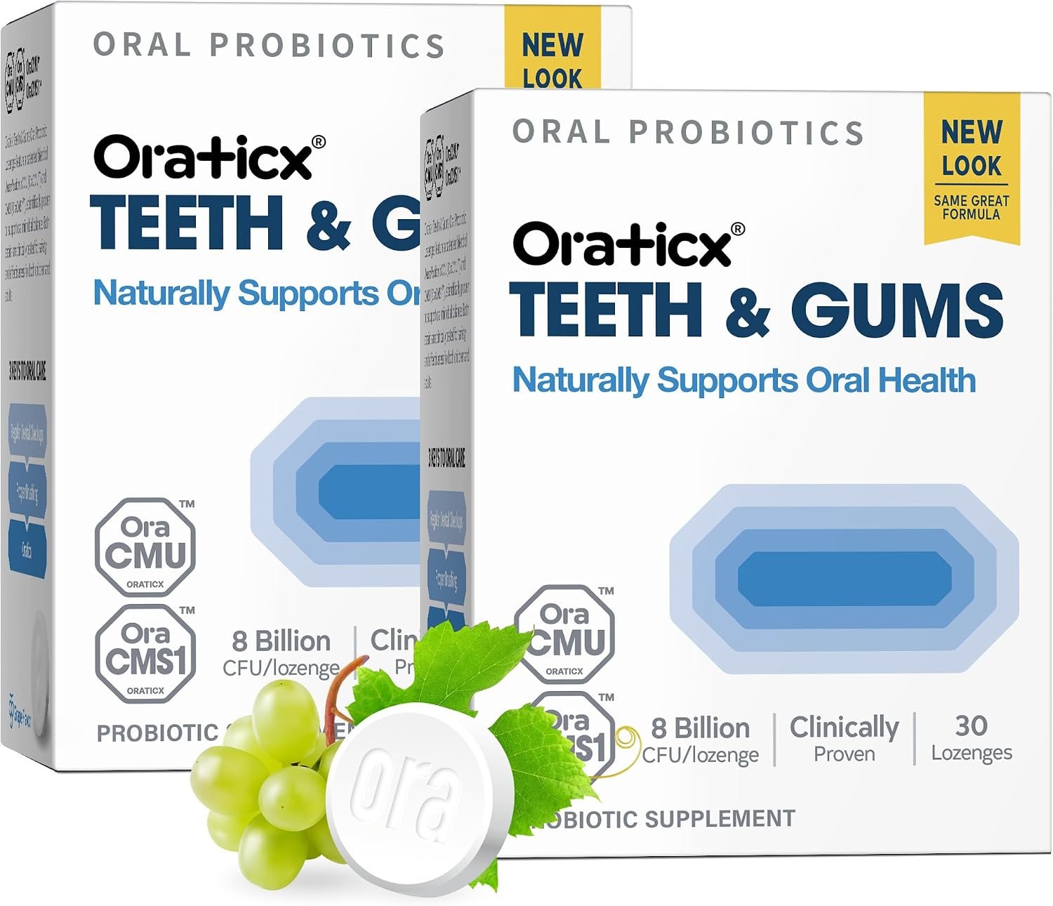 OraTicx Teeth & Gums Oral Probiotics, Dental Care, Grape Flavor, 30ct 2-PK | Clinically Studied Probiotic, Supports Teeth & Gums at Root Cause, 8 Billion CFU, 60 Lozenges, Shelf-Stable Smart Bottle