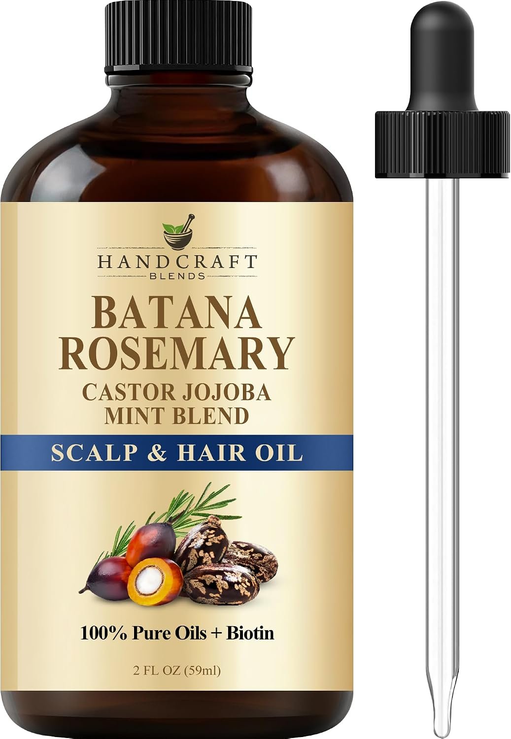 Batana & Rosemary Hair Oil – 2 Fl Oz – Scalp Treatment & Strengthening for Thinning, Dry Scalp, Split Ends – Natural Hair Oil for Women & Men – Intensive Repair & Nourishing Formula