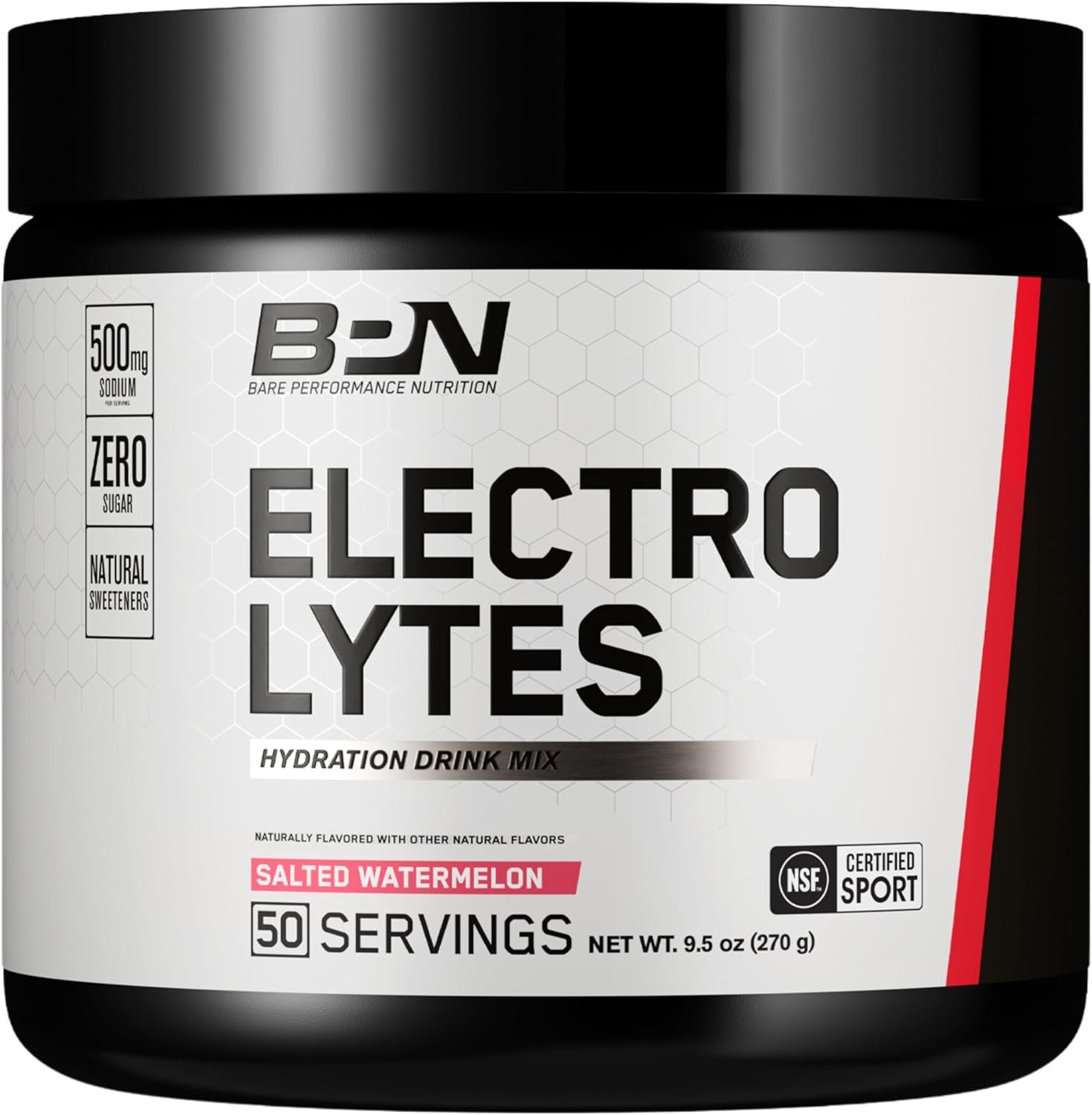 BARE PERFORMANCE NUTRITION BPN Electrolytes Hydration Drink Mix | Sugar Free Electrolyte Powder | 500mg Sodium per Serving | Naturally Sweetened | Salted Watermelon, 50 Servings