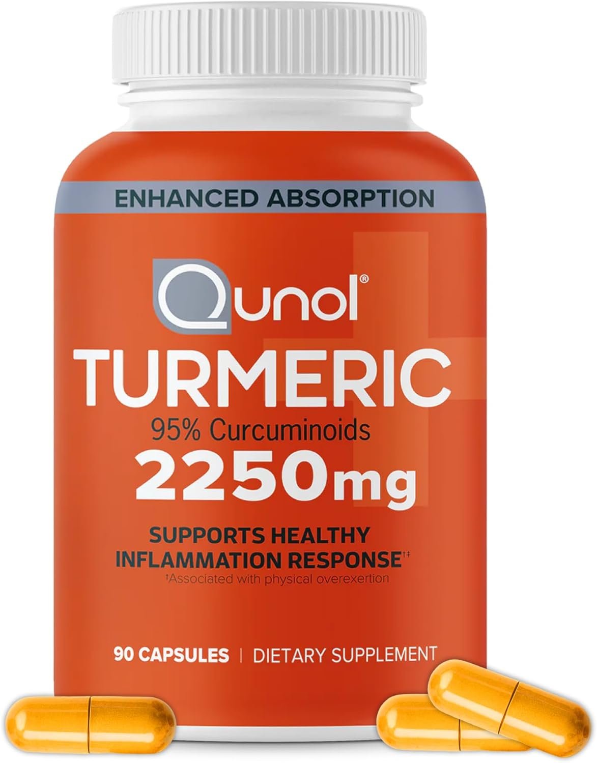 Qunol Turmeric Curcumin 2250mg, Black Pepper Extract for Enhanced Absorption, Supports Healthy Inflammation Response and Joint Health, Dietary Supplement, Vegetarian Formula, 90 Capsules