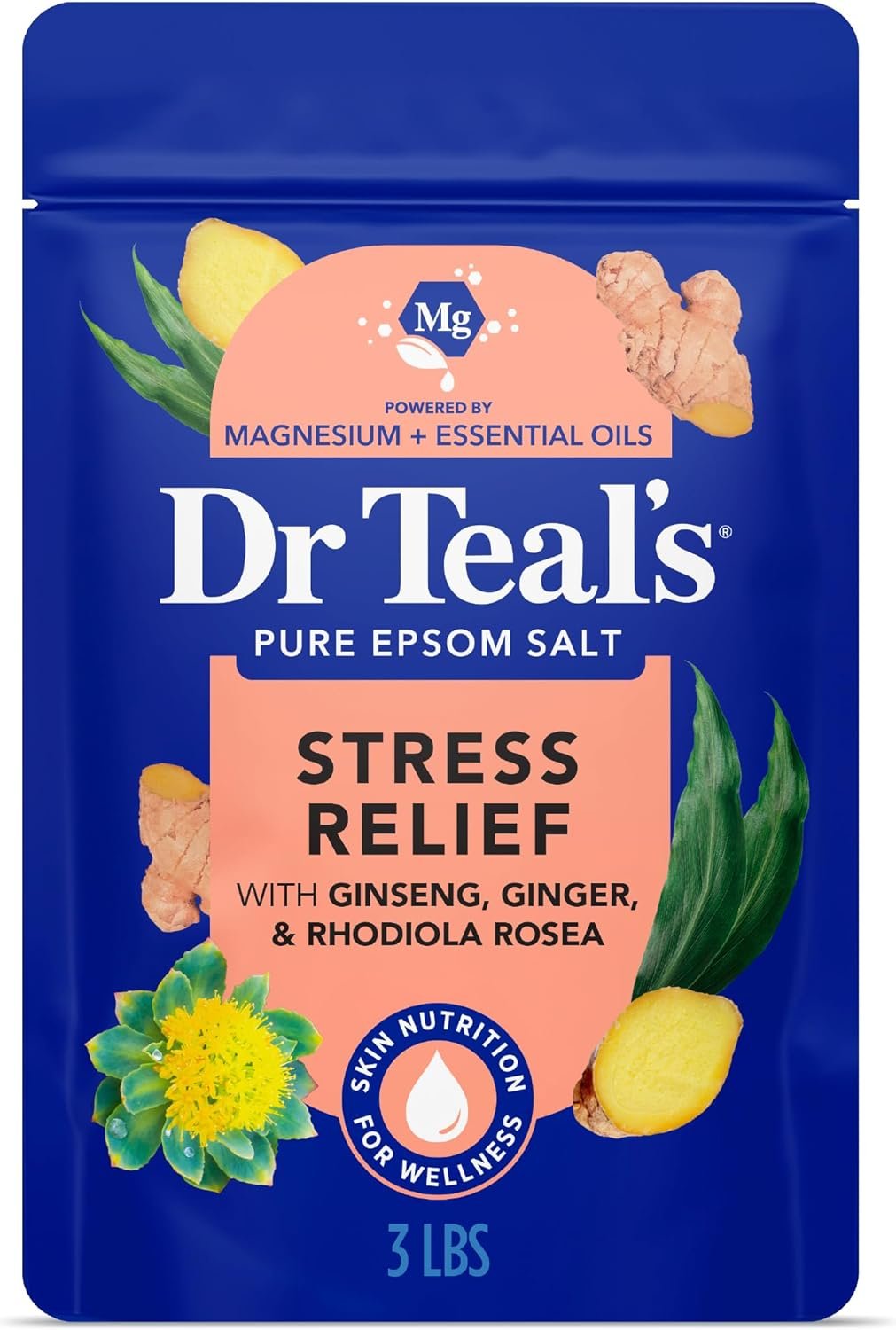 Dr Teal’s Epsom Salt Magnesium Soak, Stress Relief with Essential Oils, 3 lbs