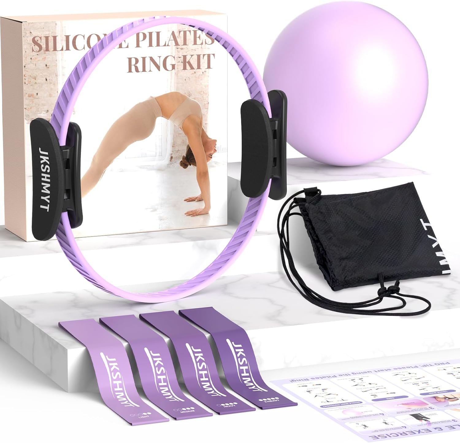 JKSHMYT Pilates Ring Kit for Women, Pilates Equipment – 14.5″ Home Magic Circle Workout with Pilates Ball,Resistance Bands,Better me Pilates Essentials Starter Set for Beginners Toning Shape Full Body