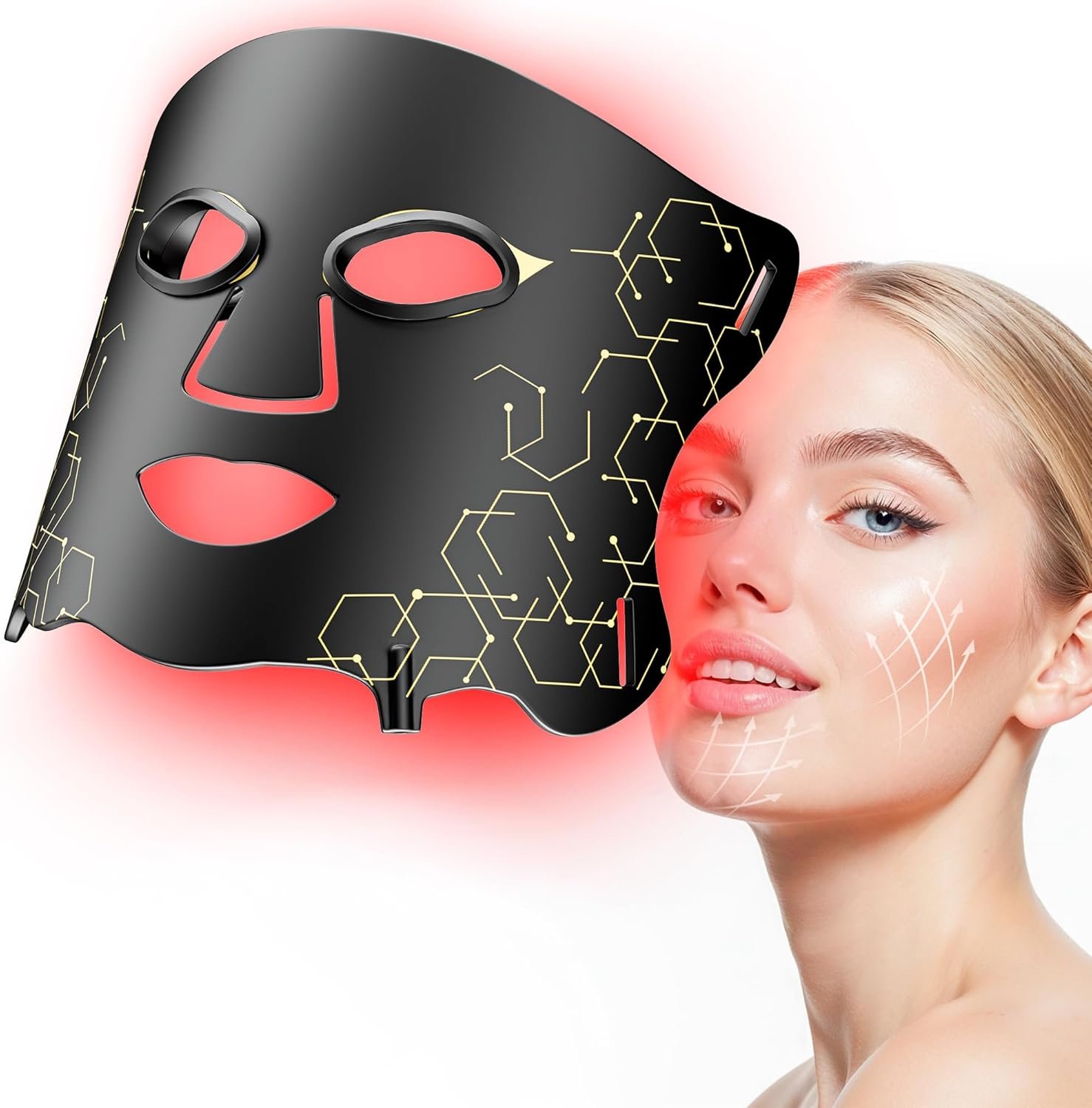 Red Light Therapy Mask with Cooling Gel Pack, 7-Color NIR 850nm LED Face Mask, LED Light Therapy Mask (E106A) with Rechargeable Remote – 180 Mins Use, Red Light Mask Home Travel Gift, Black
