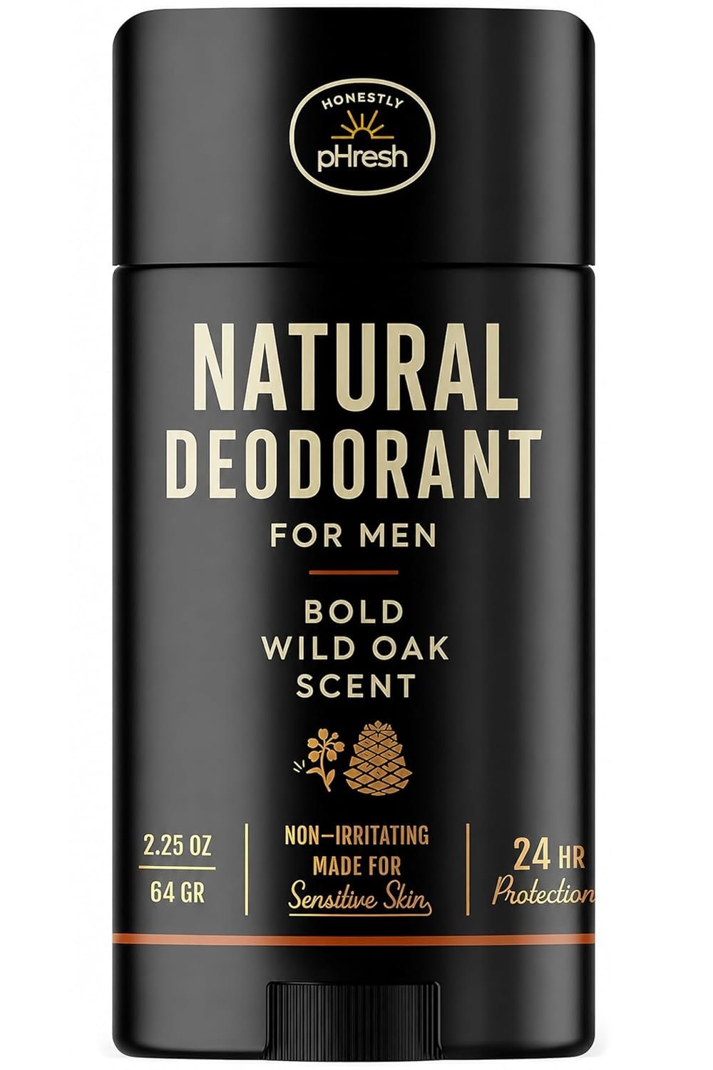 Honestly pHresh Prebiotic Natural Deodorant for Men – Aluminum & Baking Soda Free with 24 Hour Odor Protection. Clean Vegan Deodorant for Sensitive Skin. Made In USA – Bold Wild Oak Scent, 2.5 oz