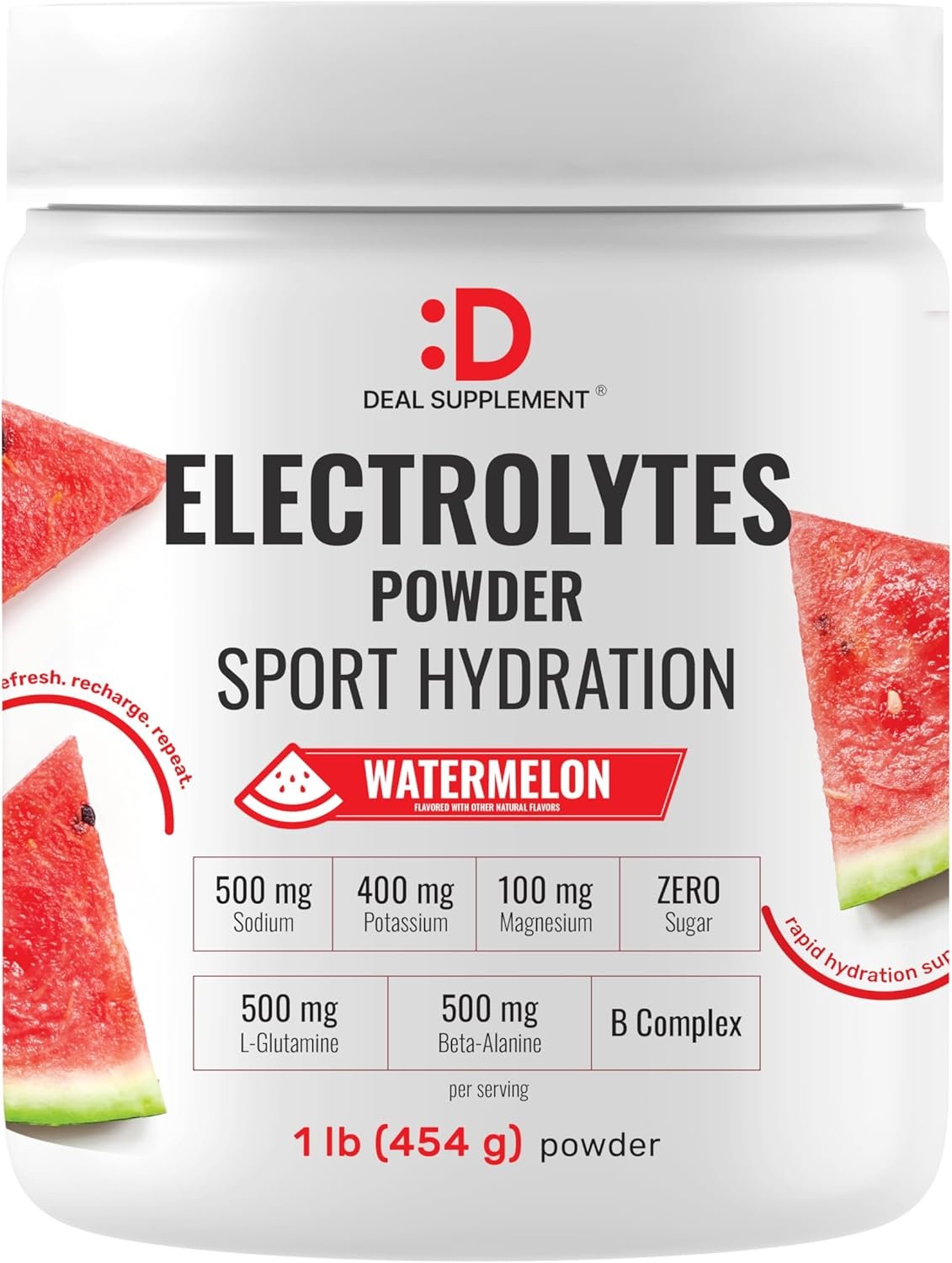 DEAL SUPPLEMENT Daily Electrolyte Hydration Powder – Sugar Free Drink Mix – Watermelon Flavor – 45 Servings – Balanced Formula with Potassium, Magnesium, B Vitamins, Glutamine & Beta‑Alanine