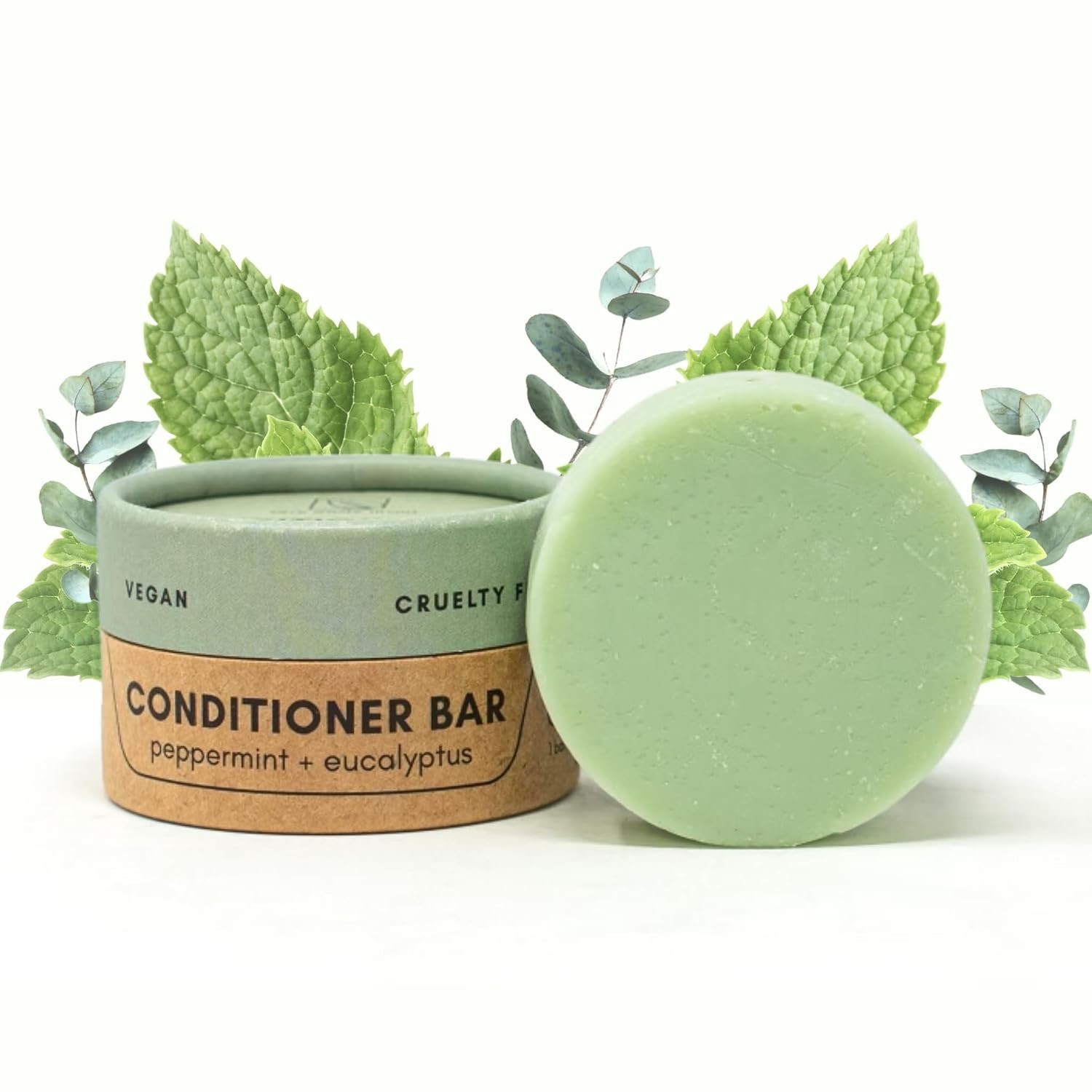 Conditioner Bar | Peppermint + Eucalyptus | Eco-friendly Conditioner with Travel Container | Natural Salon Quality Conditioner, Zero Waste & Plastic Free