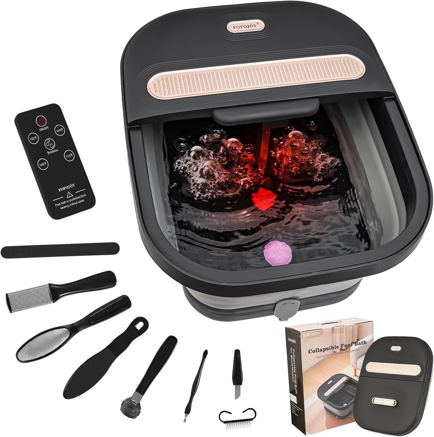Collapsible Foot Spa Bath with Massager and Heat and Bubble Jets, Temperature Control, Remote Control, Pumice Stone, Pedicure Foot Spa for Relaxation Gift for Women Man