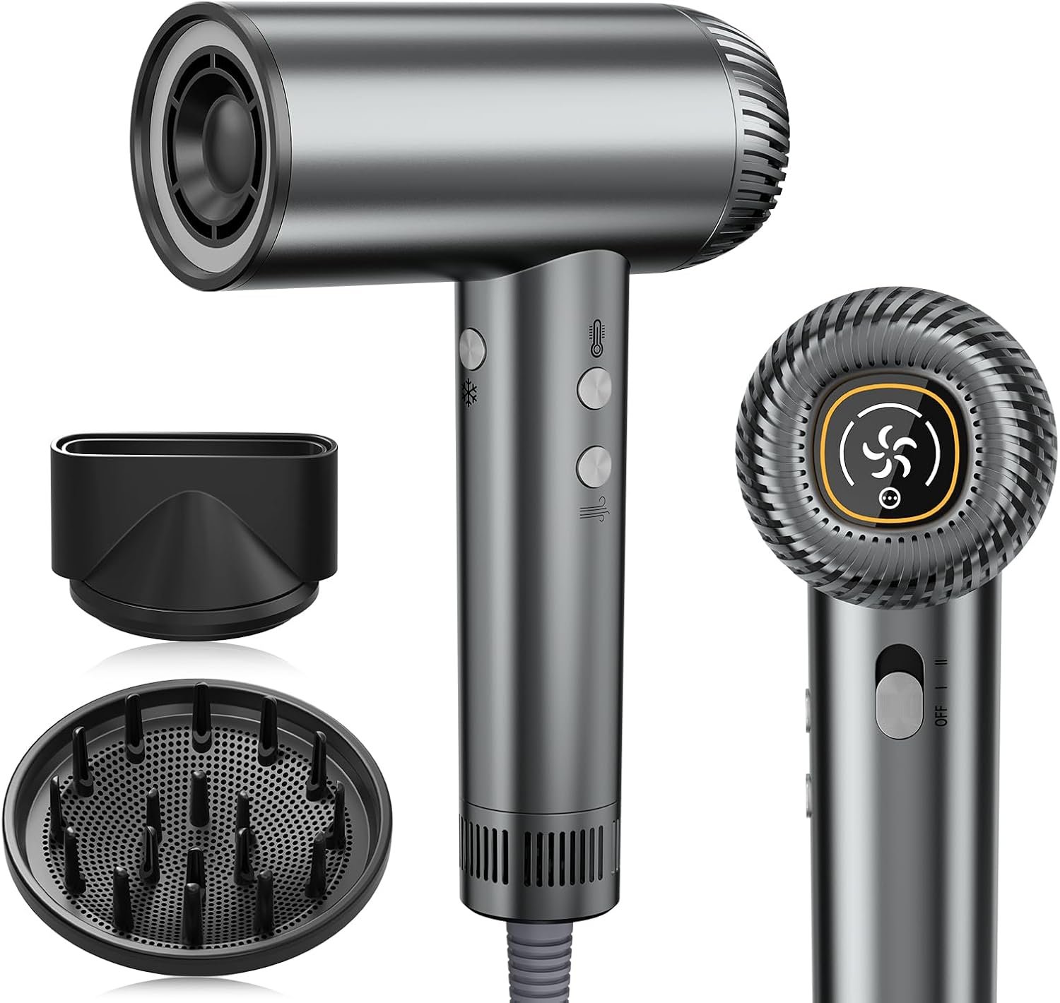 2026 Hair Dryer, 200,000 RPM Professional High Speed Blow Dryer with Diffuser for Women, 1200M Negative Ionic Hair Dryer with Brushless Motor, Low Noise Hair Blow Dryer for Home Travel Salon,Gray