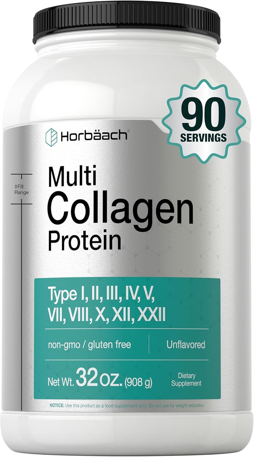 Horbaach Multi Collagen Protein Powder 32 oz | Types I, II, III, IV, V, VII, VIII, X, XII, and XXII | Grassfed Collagen Peptides | Keto & Paleo Friendly | Unflavored & Gluten Free