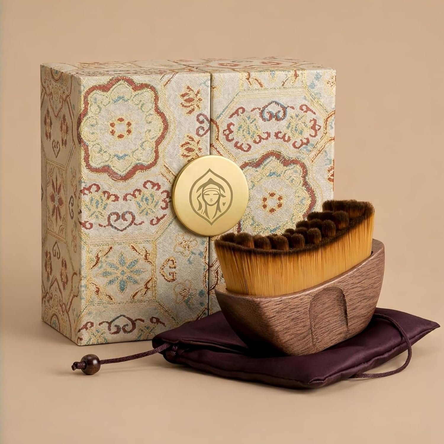 Lymphatic Contour Face Brush for Drainage – Wooden Handle, Soft Bristles for Dry Brushing, Vintage Double-Opening Gift Box, Ideal Gift for Mom, Girlfriend & Loved Ones