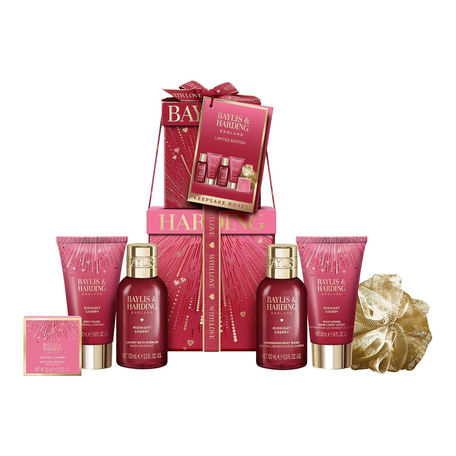 Baylis & Harding Midnight Cherry Luxury Pamper Present Gift Set For Women – Vegan Friendly